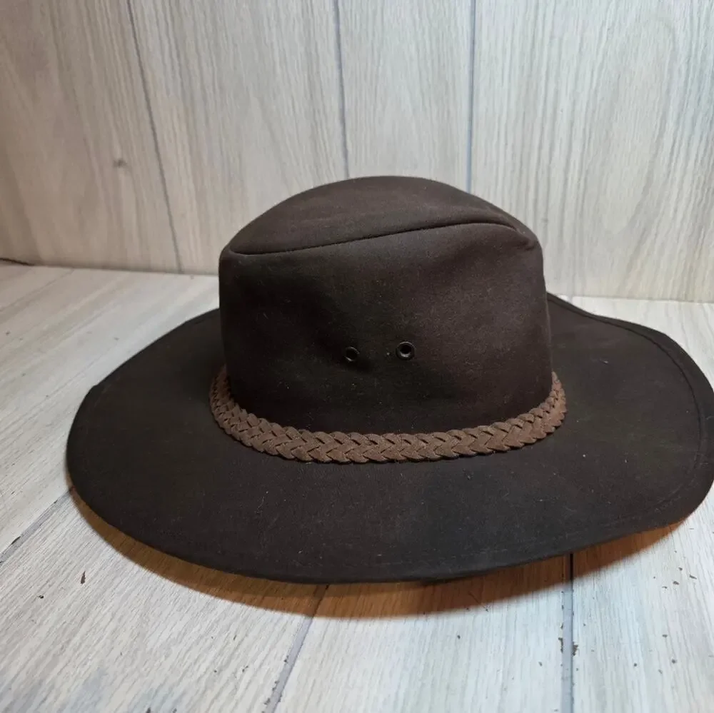 Statesman Down Under Saddle Supply Wide Brim Safari Hat Brown Leather Australia